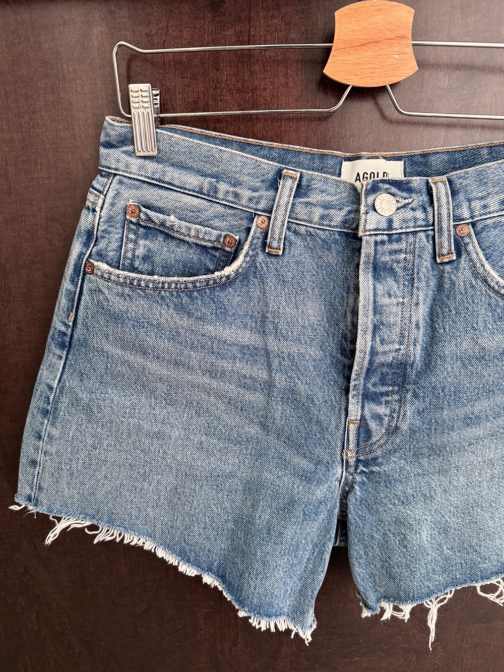 Agolde Light Blue High-Rise Denim Cutoff Shorts - Picture 3 of 8